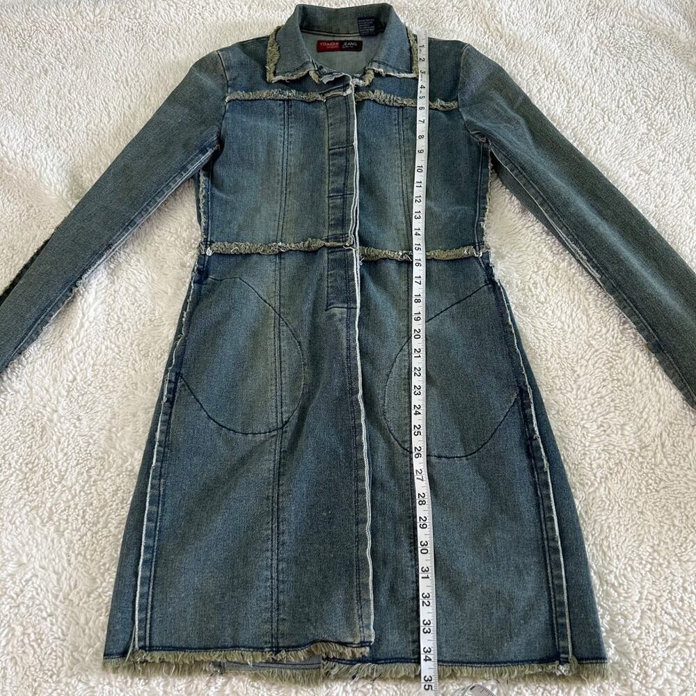 VTG Y2K Younique Jeans Denim Long Jacket Sz S Cotton Streetwear Grunge Utility - Picture 3 of 5